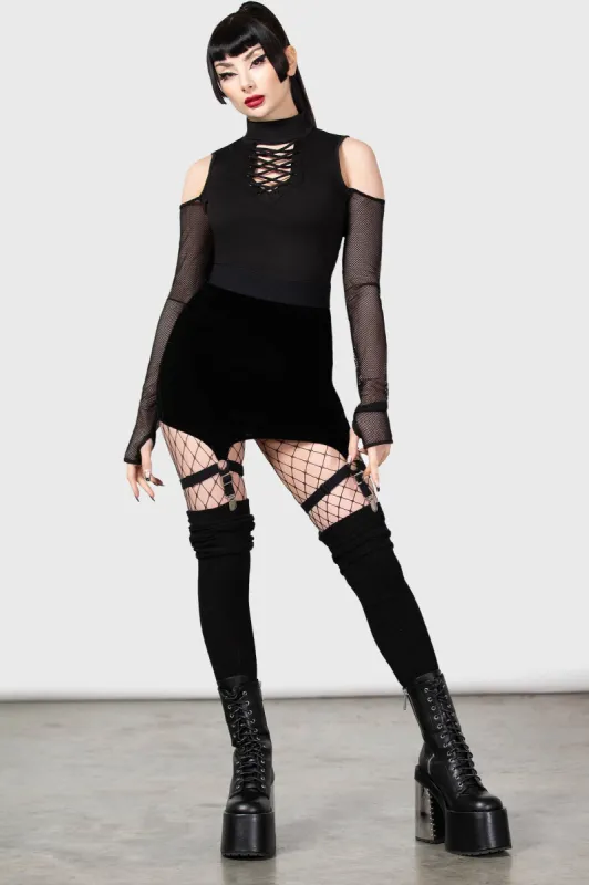 Cassandra Velvet Mini Skirt [B] sold by Killstar