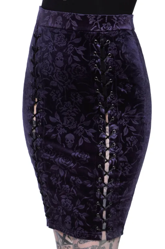 Claret Velvet Midi Skirt [PLUM] - Resurrect sold by Killstar
