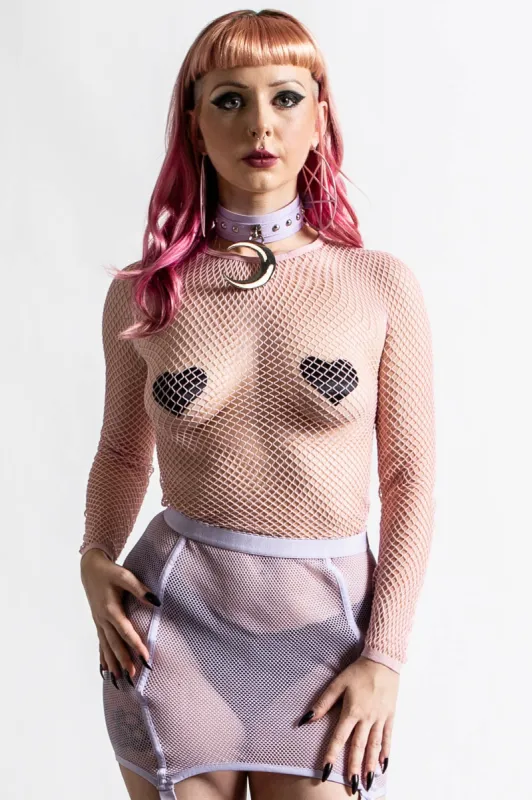 Sweetheart Fishnet Top [PASTEL PINK] sold by Killstar