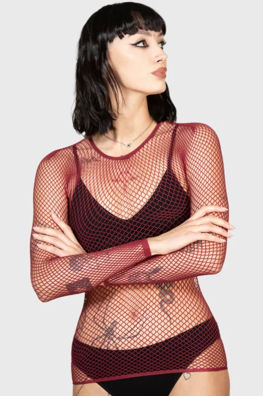 Hellrazor Fishnet Top [BURGUNDY] sold by Killstar