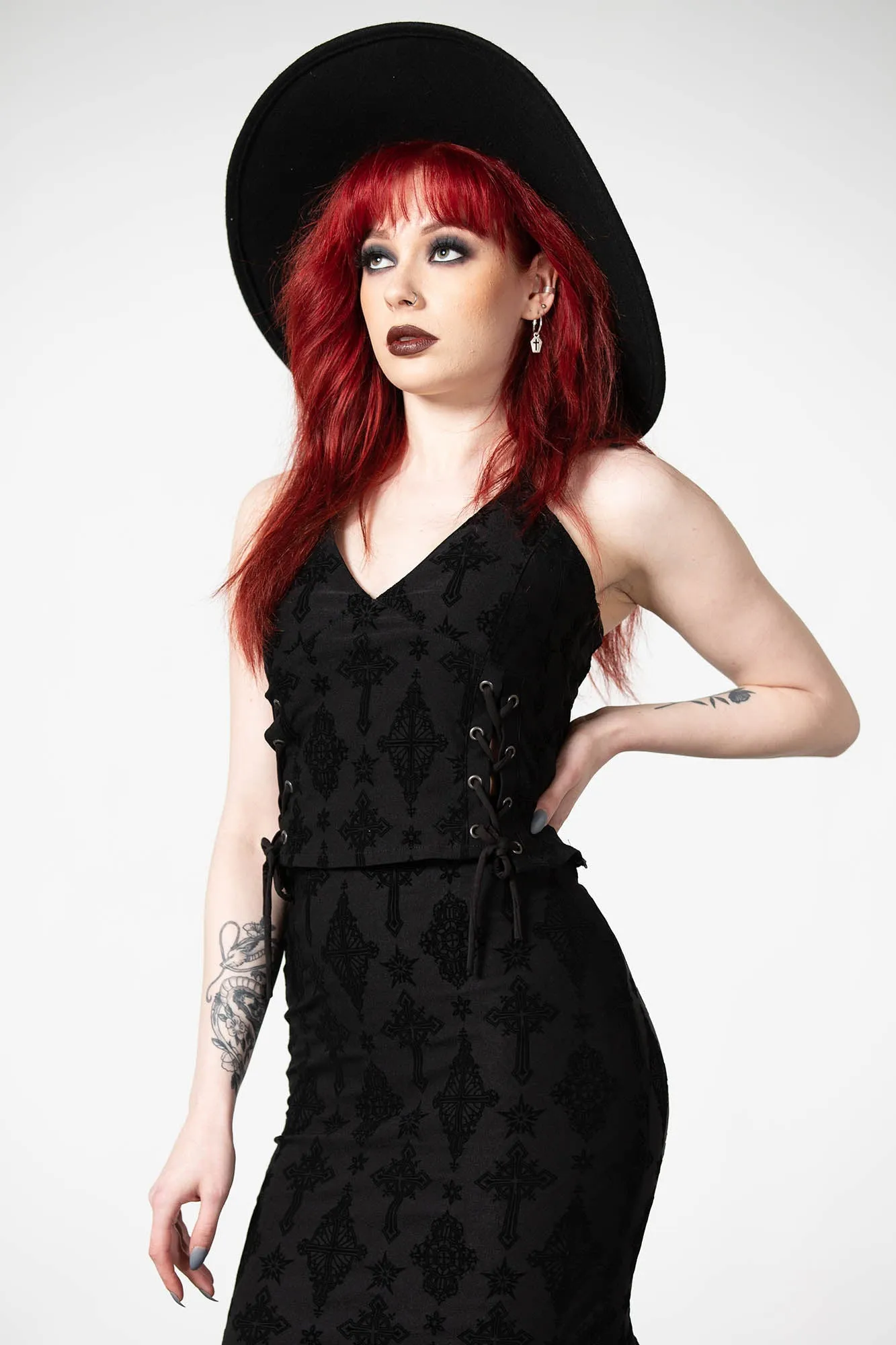 Aria Flocked Halter Top sold by Killstar product image thumbnail 4