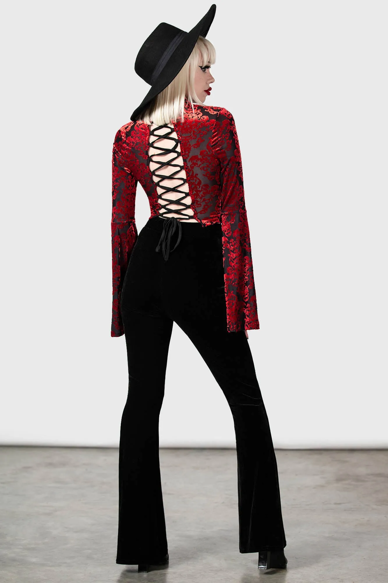 Thena's Thistle Velvet Bootcut Trousers sold by Killstar product image thumbnail 4