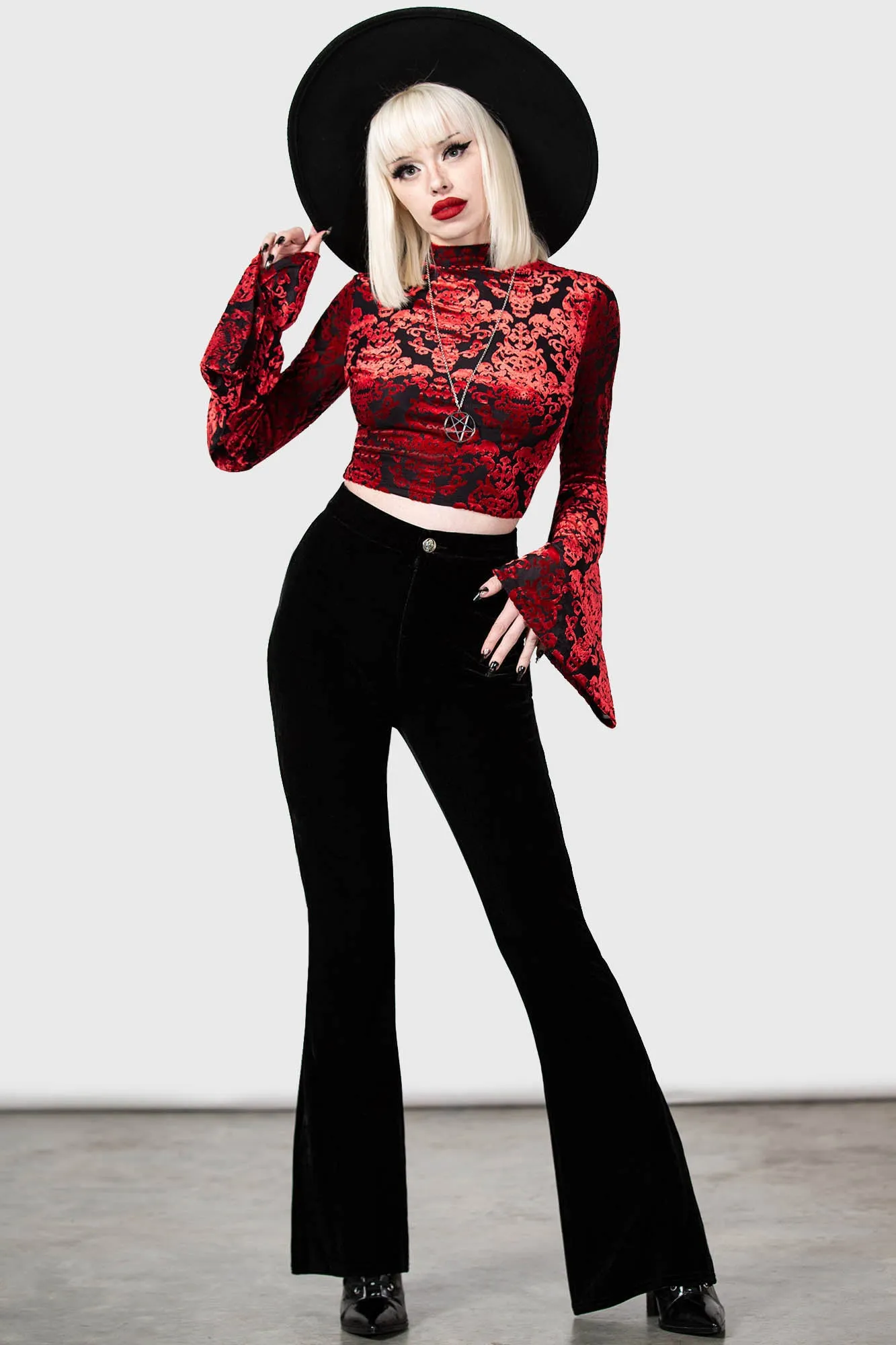 Thena's Thistle Velvet Bootcut Trousers sold by Killstar product image thumbnail 2