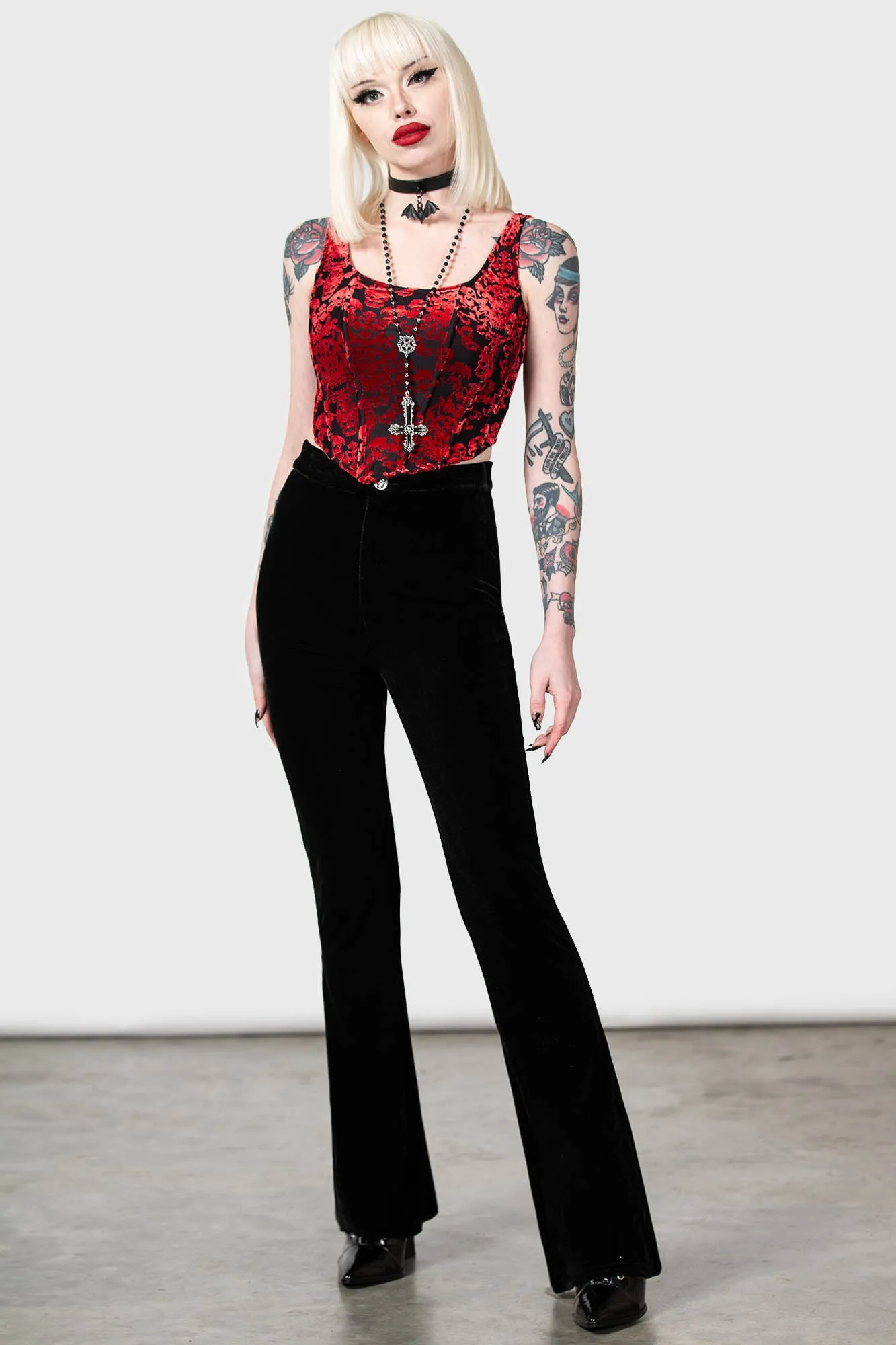 Thena's Thistle Velvet Bootcut Trousers sold by Killstar