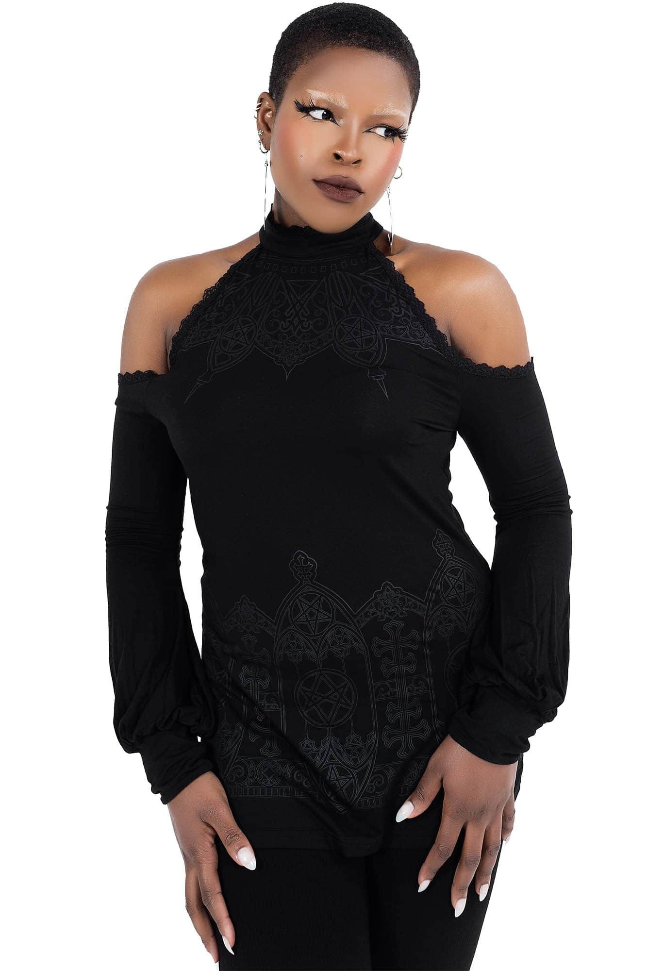 Cecila Cold Shoulder Top sold by Killstar