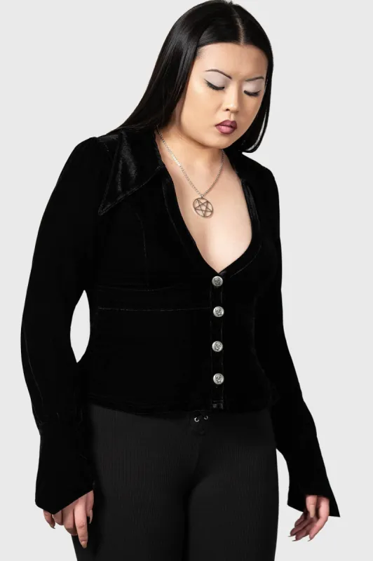 Evelina's Enhancement Velvet Plunge Shirt sold by Killstar