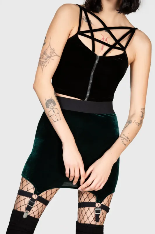 Cassandra Velvet Mini Skirt [EMERALD] sold by Killstar