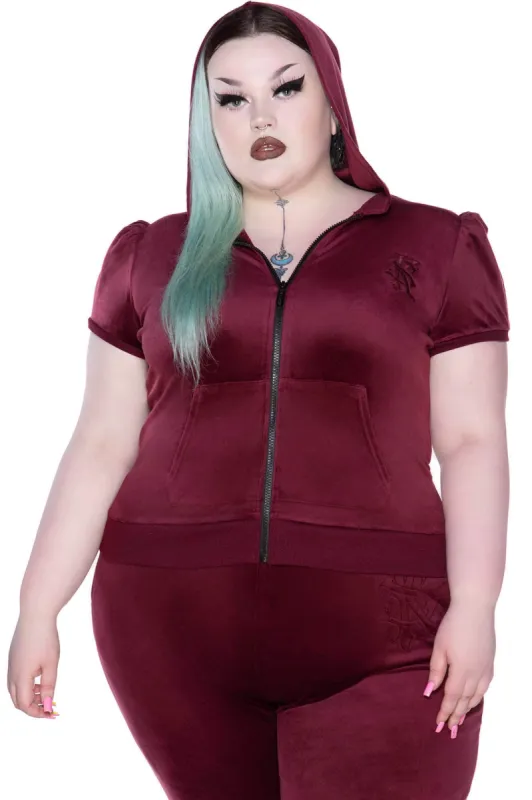 Dee-Lux Velvet Hoodie [BURGUNDY] [PLUS] sold by Killstar