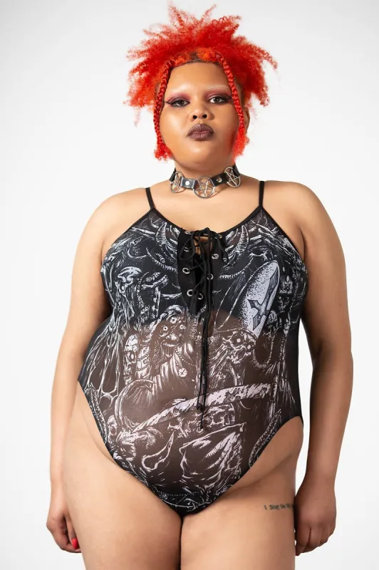 Violenta Lace-Up Bodysuit [PLUS] sold by Killstar