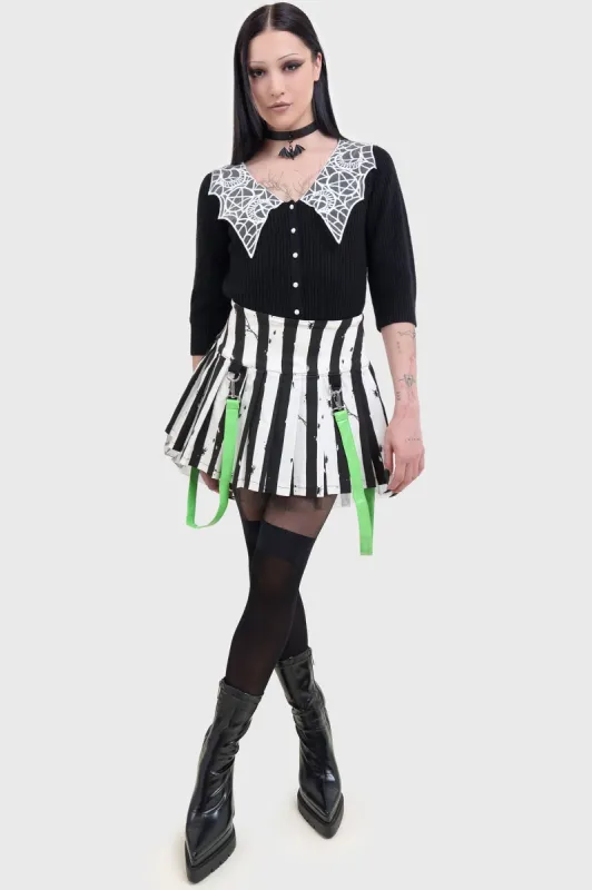 Distressed Stripe Pleated Mini-Skirt made by Killstar