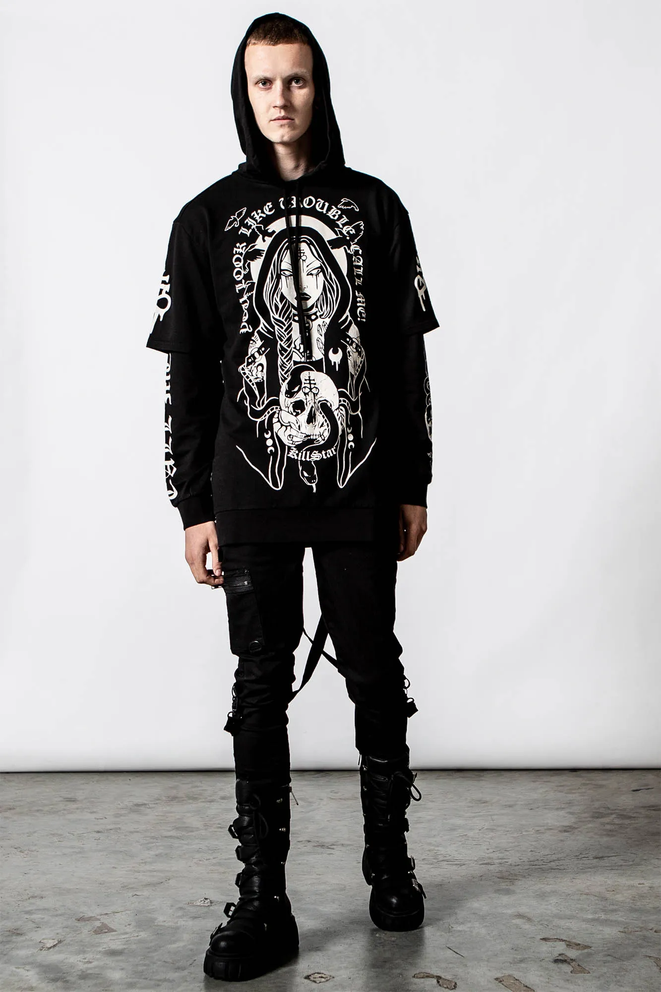 Trouble Hooded Layer Top sold by Killstar