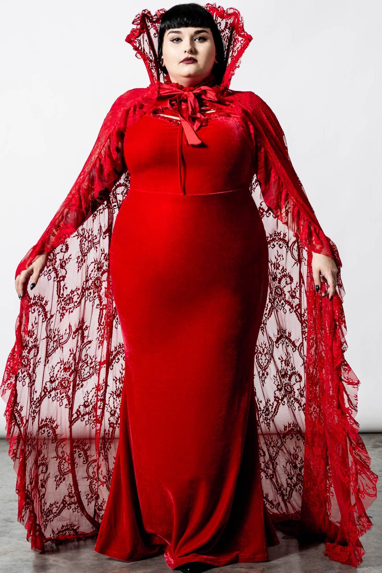 open lace back dress LONG RED DRESS WITH CAPE main image 0