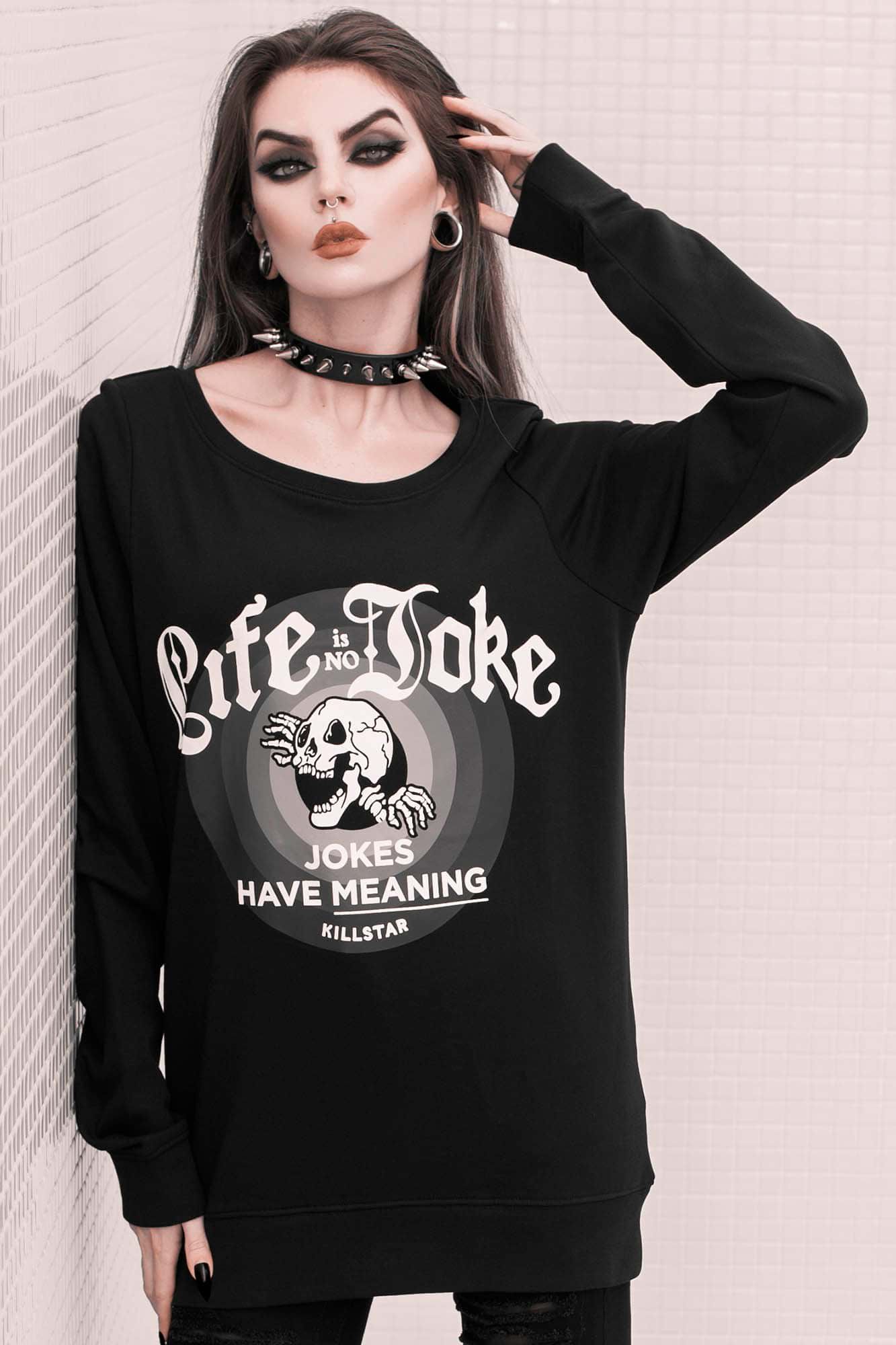 Life is No Joke Wide Neck Sweater Resurrect sold by Killstar