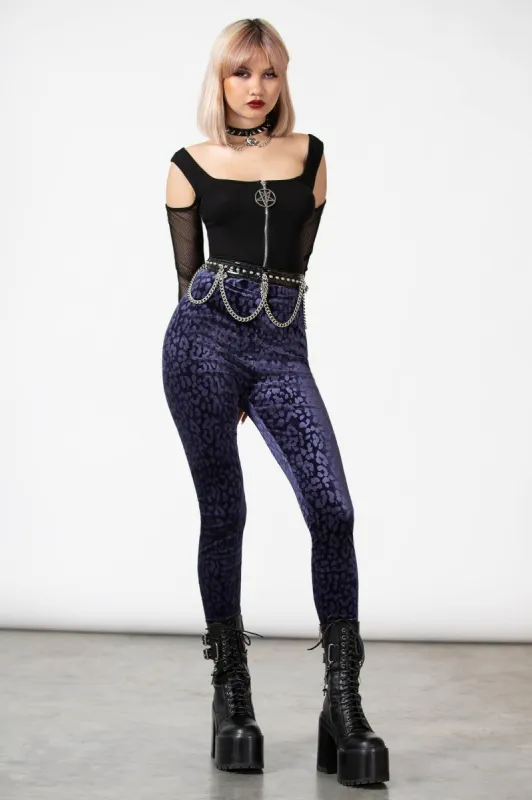 Caturday Leggings [PLUM] Resurrect sold by Killstar