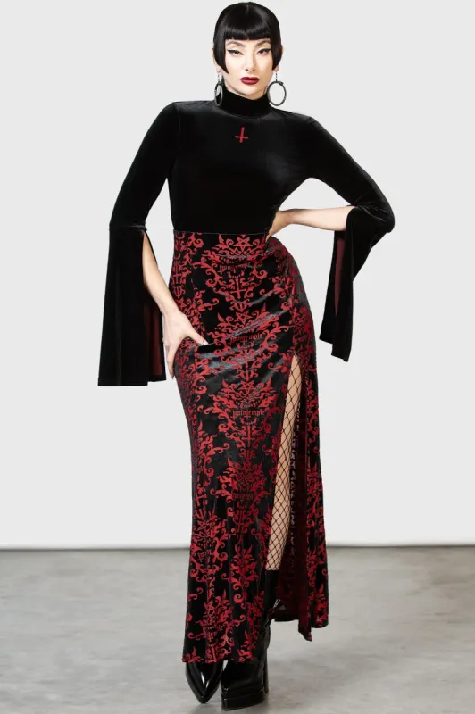 Scarlet Fiend Maxi Skirt sold by Killstar