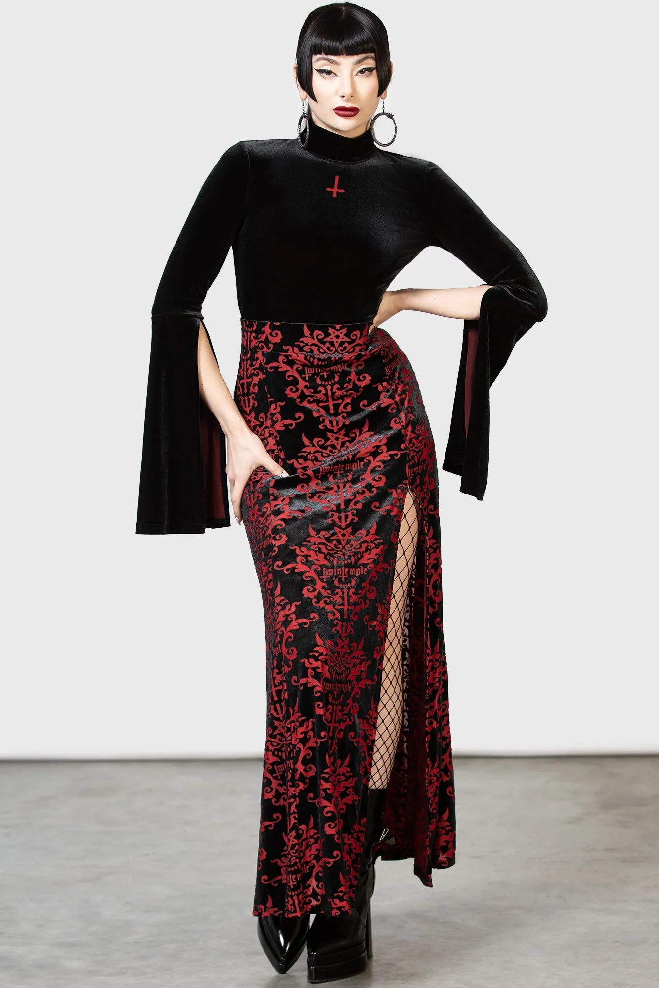Scarlet Fiend Maxi Skirt sold by Killstar