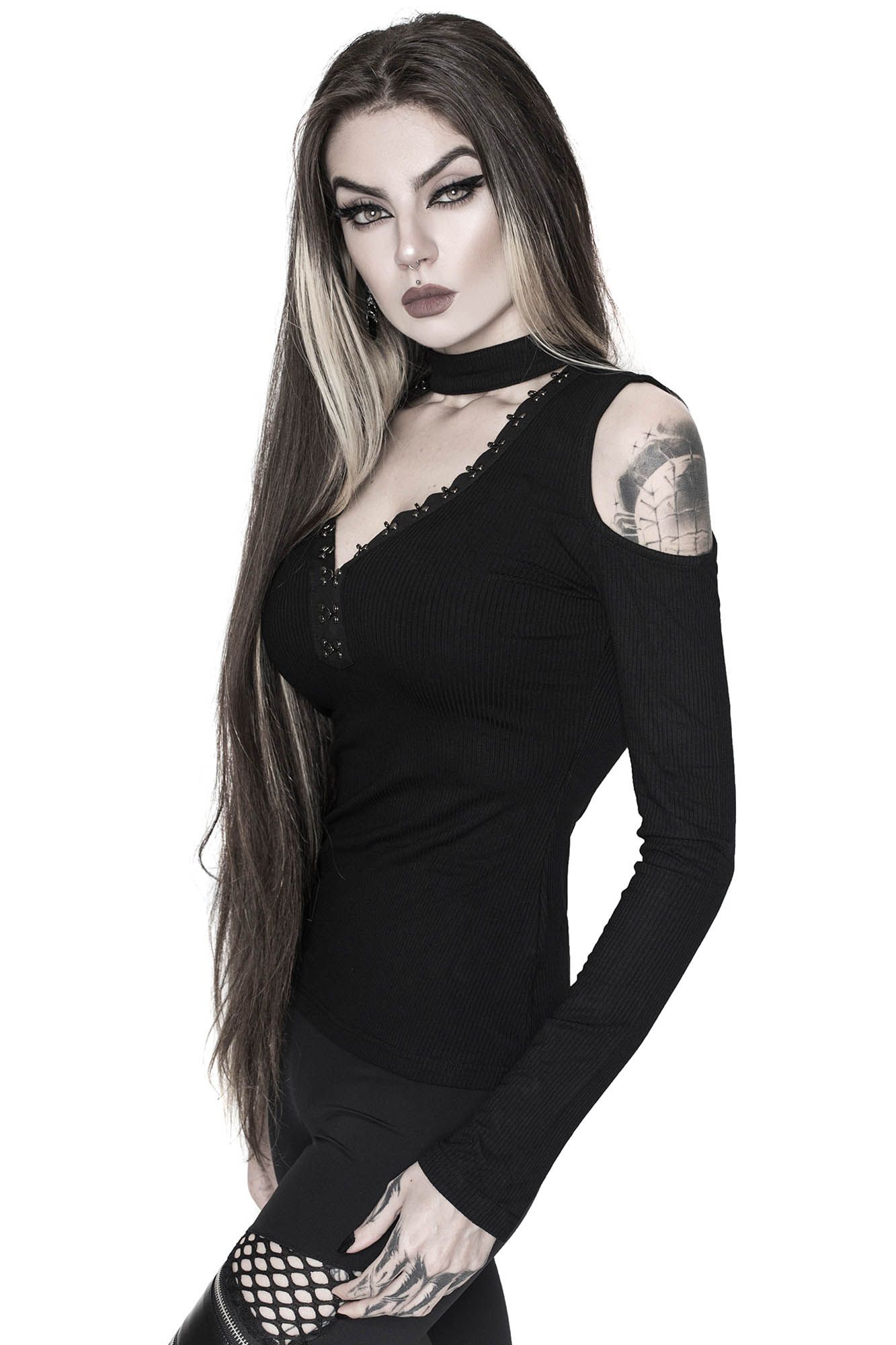 Downward Spiral Cold-Shoulder Top Resurrect sold by Killstar