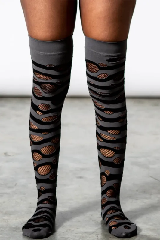 Wretched Soul Distress Socks [BLACK/ASH] sold by Killstar