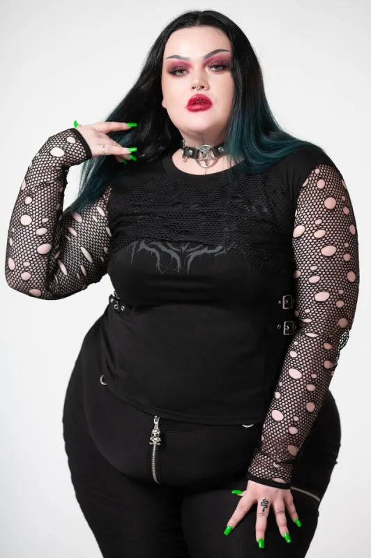 Premonitions Long Sleeve Fishnet Top [PLUS] sold by Killstar
