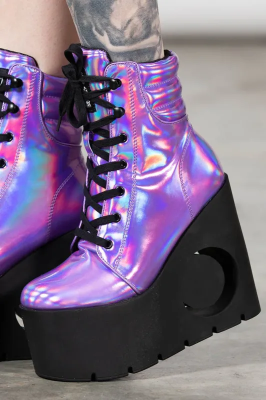Diana Crescent Wedge Boots [PURPLE HOLOGRAPHIC] Resurrect made by Killstar