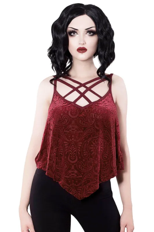 Thea Burnout Velvet Vest [WINE] Resurrect sold by Killstar