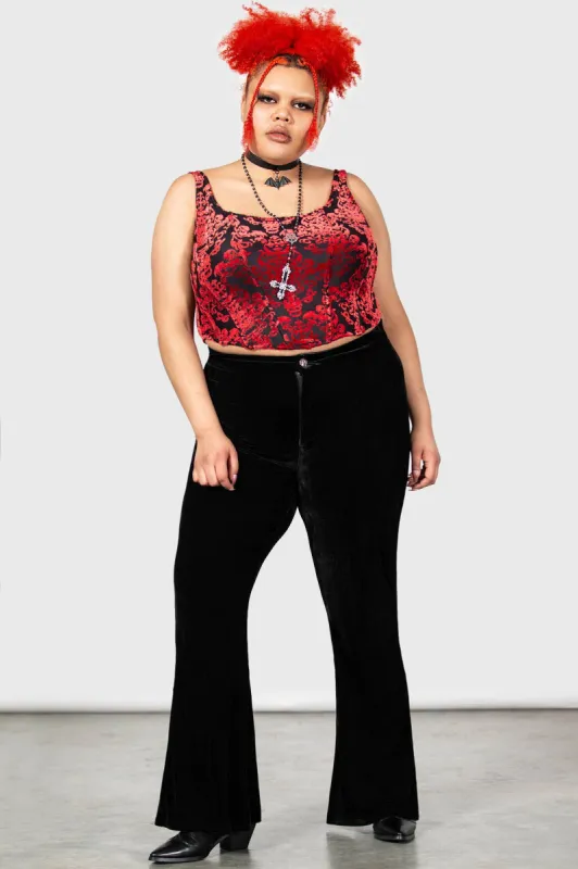 Thena's Thistle Velvet Bootcut Trousers [PLUS] sold by Killstar