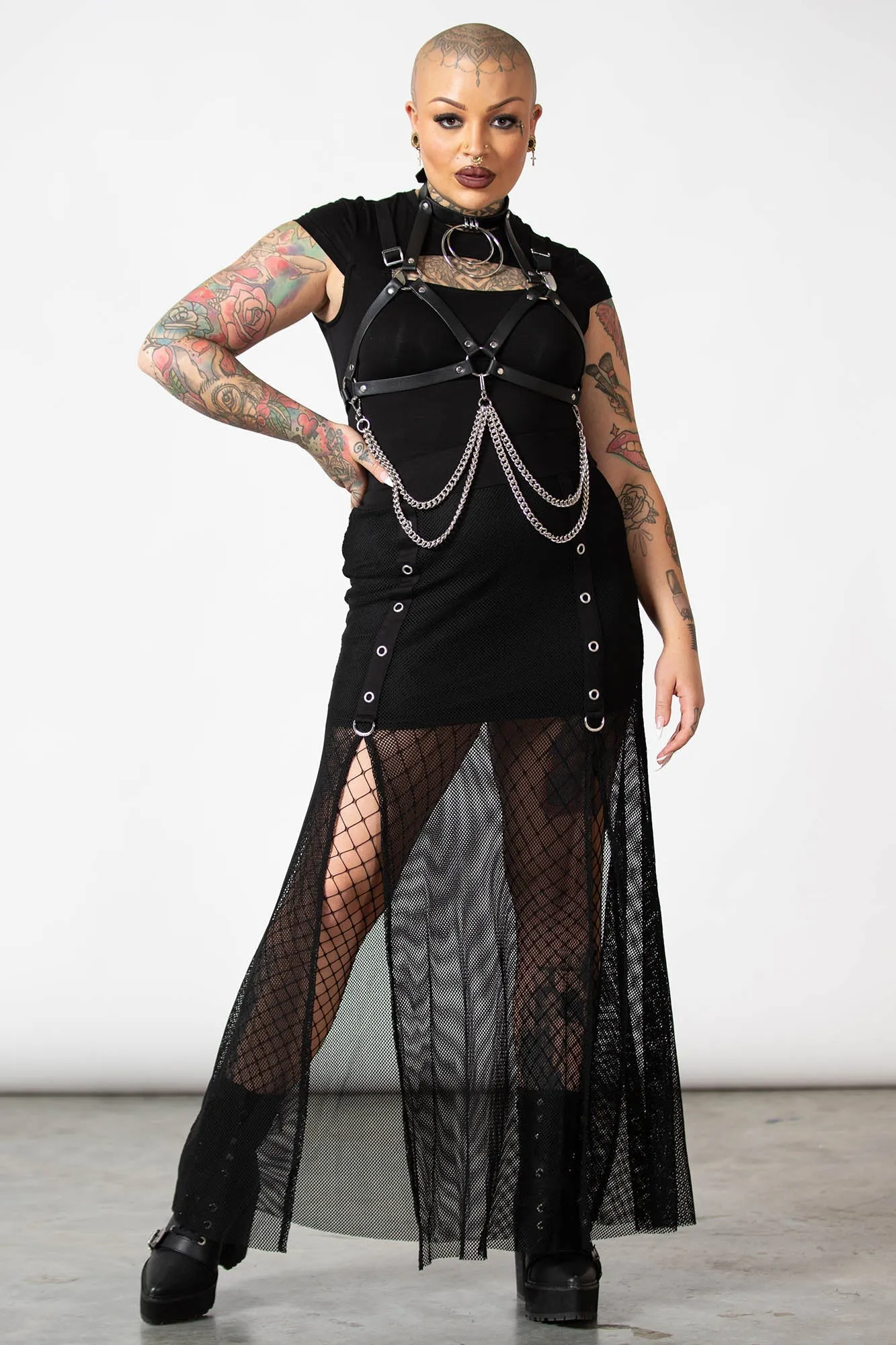 Paragon Fishnet Maxi Skirt sold by Killstar