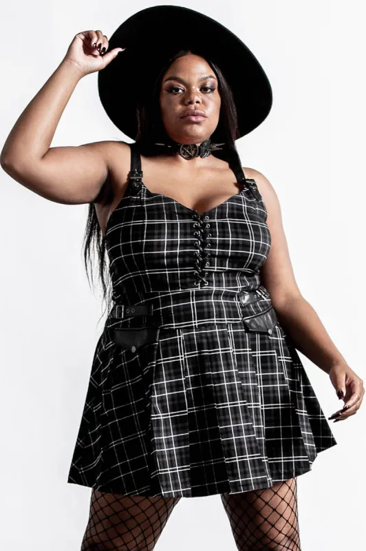 Distortion Pleated Dress [ASH TARTAN] [PLUS] - Resurrect sold by Killstar