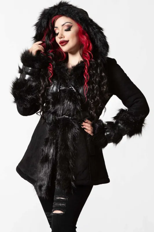 Flies By Night Faux-Fur Coat - Resurrect sold by Killstar