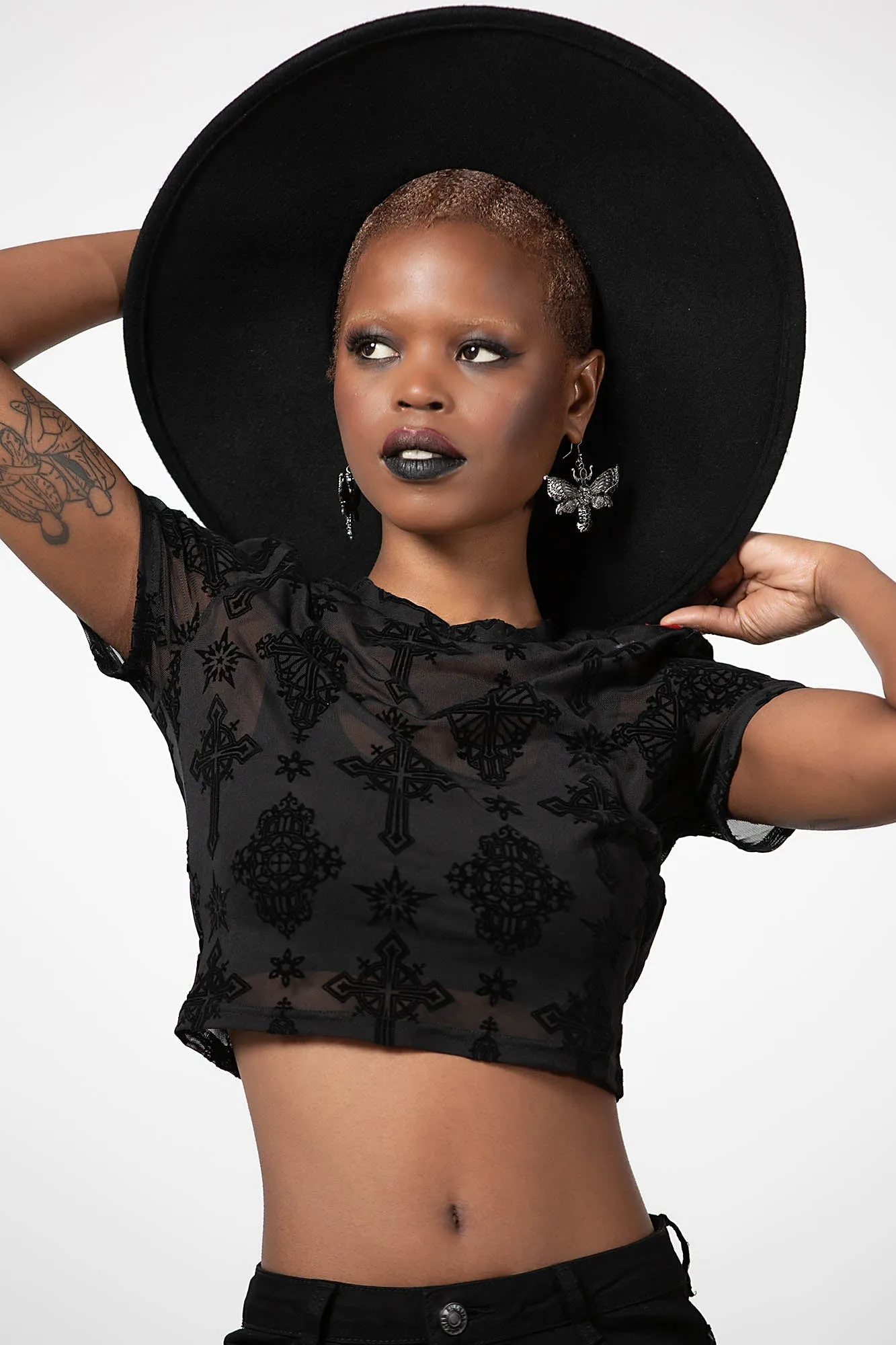 Petra Mesh Crop Top - Resurrect sold by Killstar product image thumbnail 2