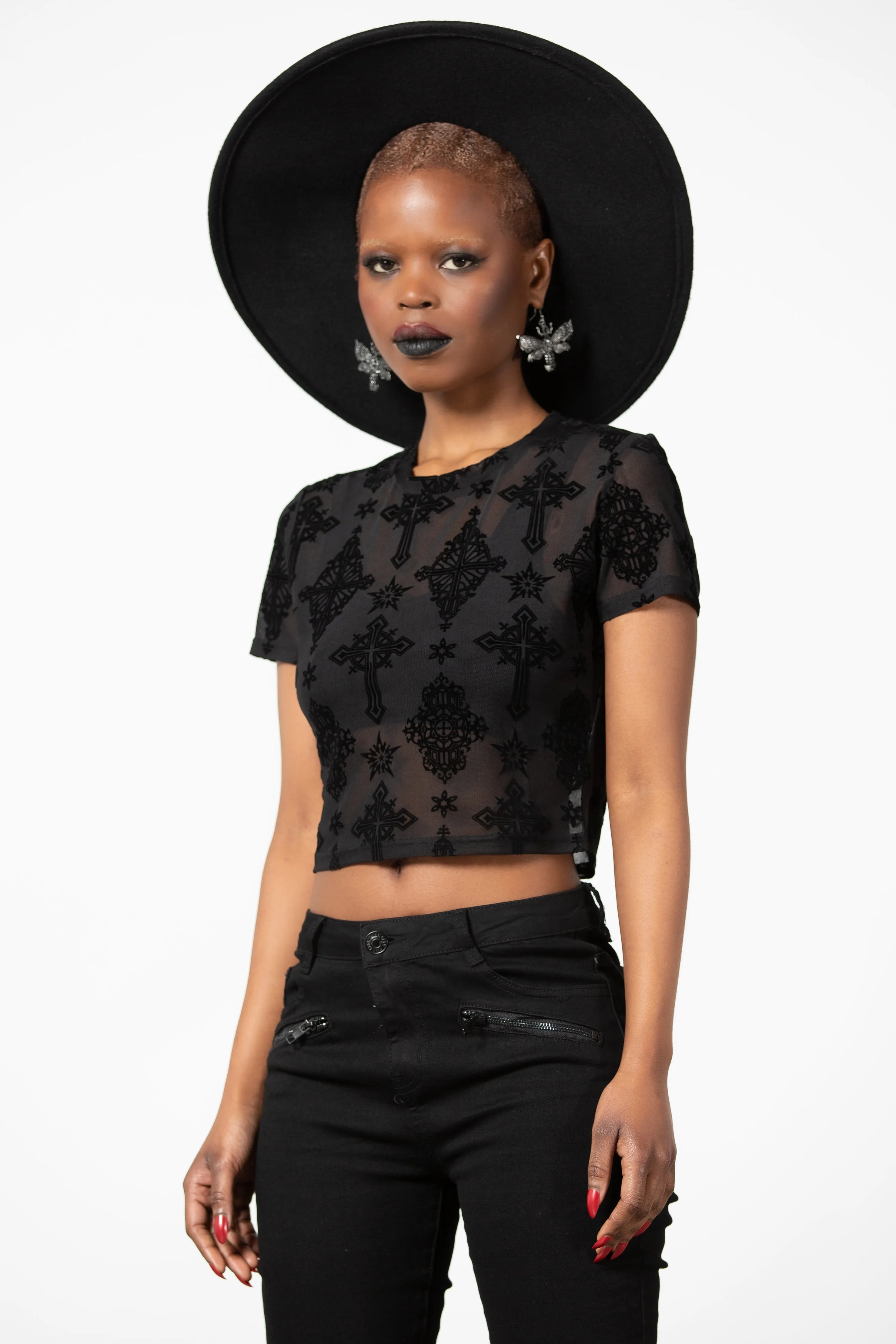 Petra Mesh Crop Top - Resurrect sold by Killstar product image thumbnail 3
