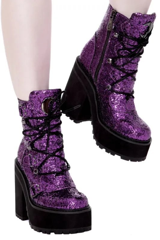 Broom Rider Boots [PURPLE GLITTER] - Resurrect sold by Killstar