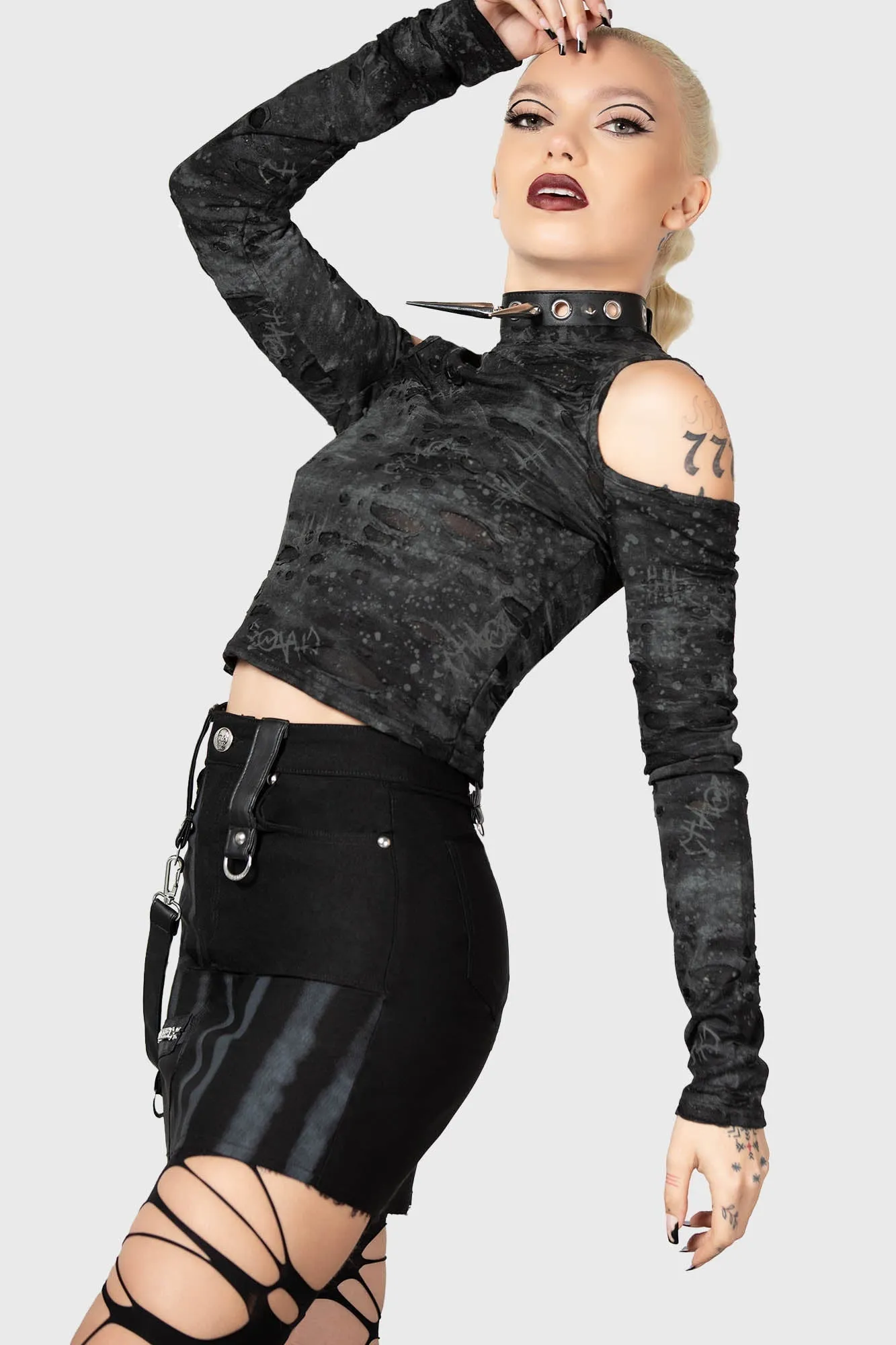 Punkster Cold Shoulder Top - Resurrect sold by Killstar