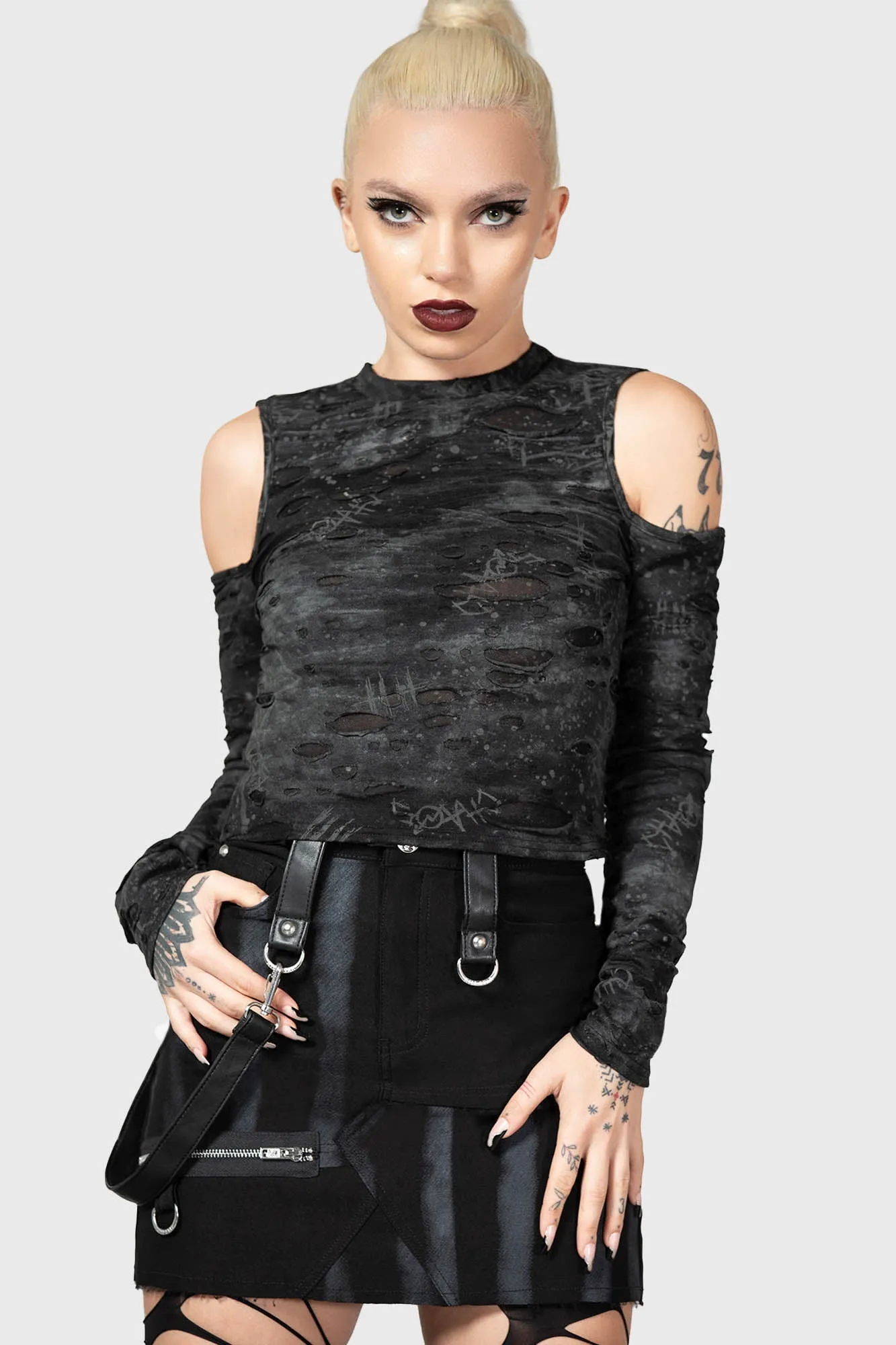 Punkster Cold Shoulder Top - Resurrect sold by Killstar product image thumbnail 2