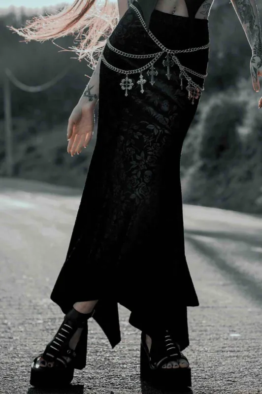 Roses Are Dead Velvet Maxi Skirt [B] - Resurrect sold by Killstar