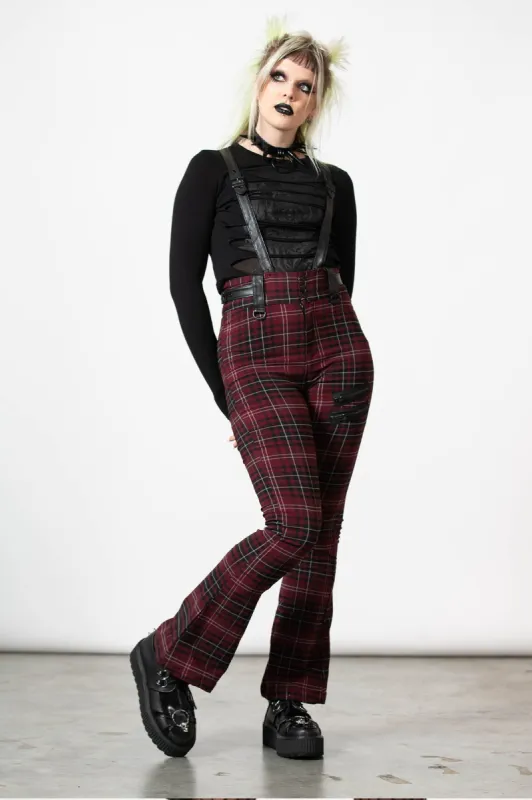 Prophet Of Doom Suspender Trousers [BLOOD TARTAN] - Resurrect sold by Killstar