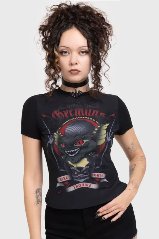 Here Comes Trouble Fitted T-Shirt sold by Killstar