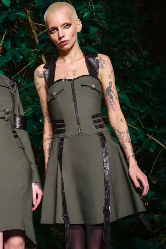 Psy-Ops Halter Dress [KHAKI] - Resurrect sold by Killstar