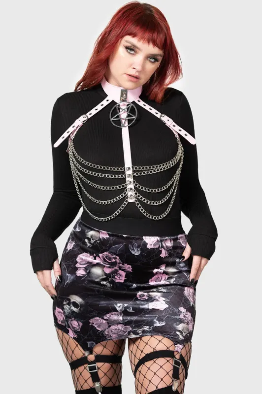 Cassandra Velvet Mini Skirt [BLACK/PINK] sold by Killstar