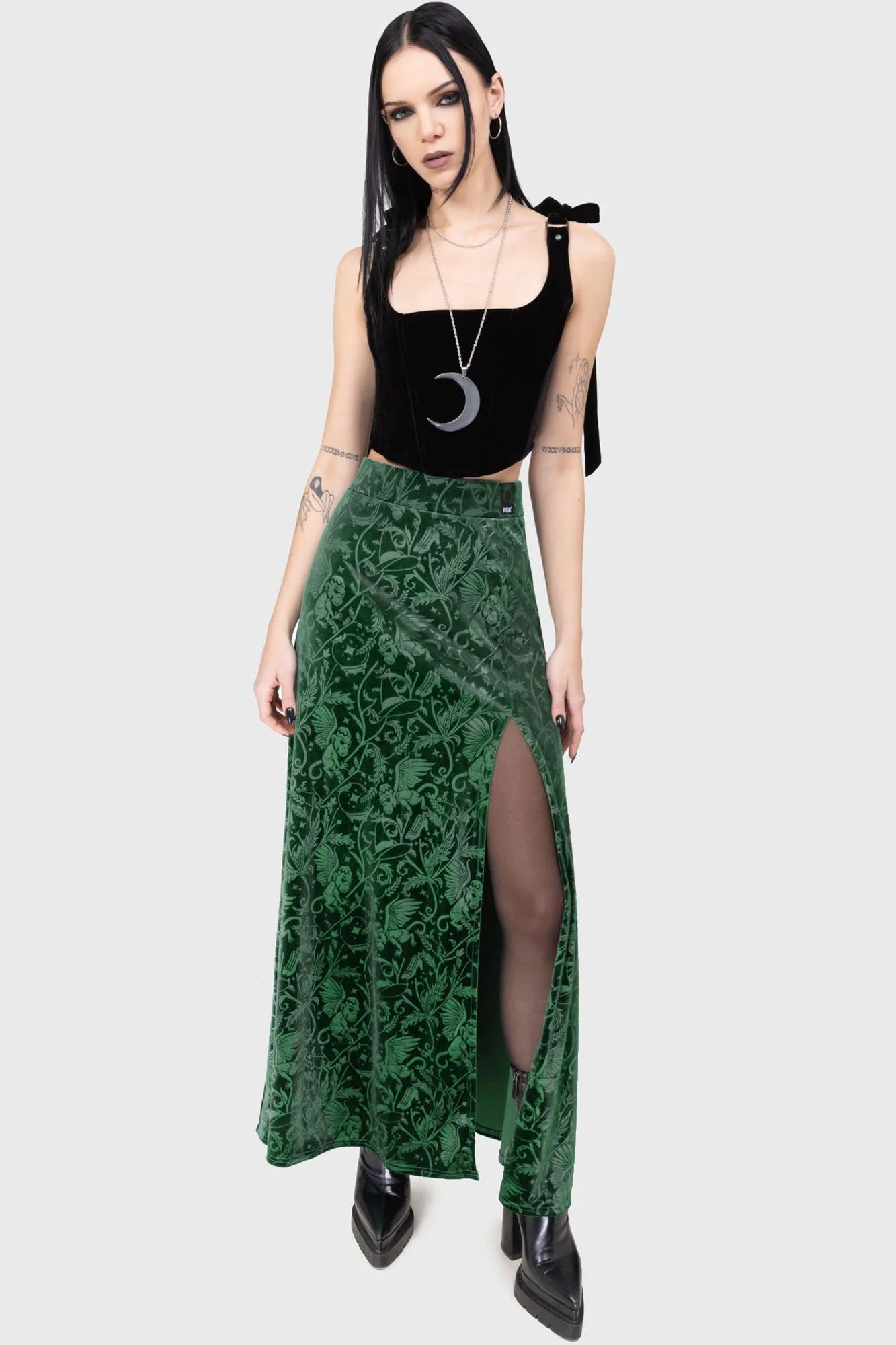 Emerald Envy Maxi Skirt sold by Killstar