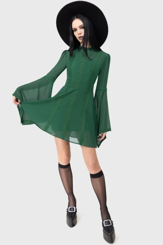 Begone Long Sleeve Mini Dress [GREEN] sold by Killstar