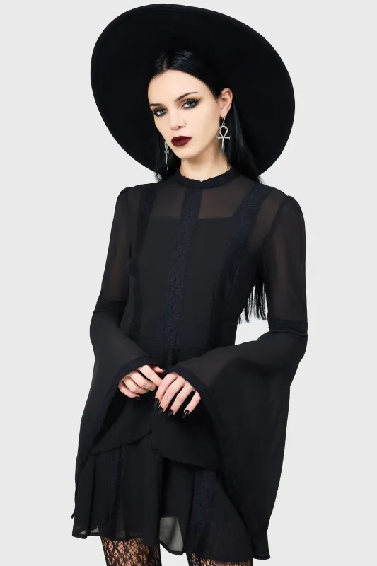 Begone Long Sleeve Mini Dress [BLACK] sold by Killstar