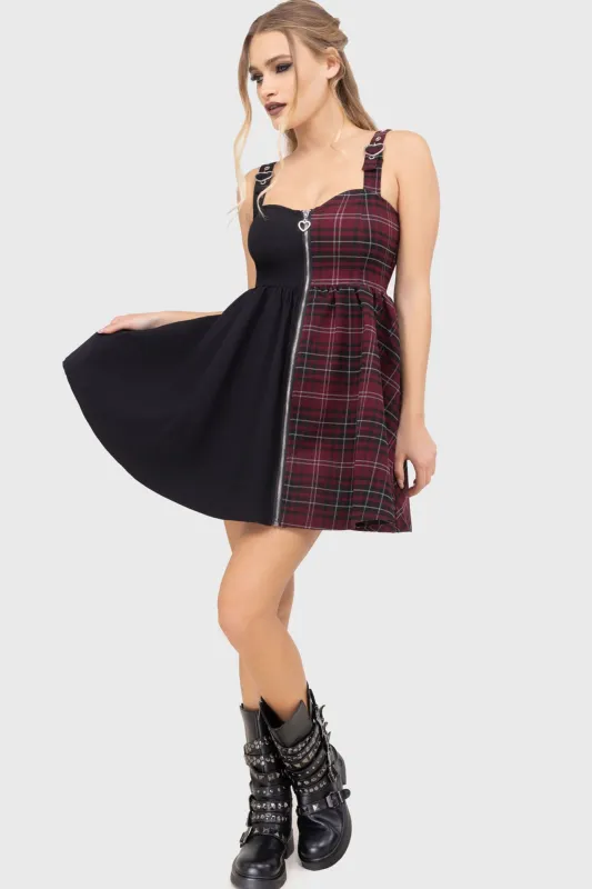 Tartan Marie Zip Dress [BURGUNDY] sold by Killstar