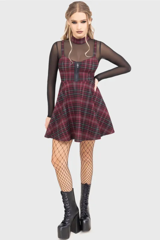 Tartan Riot Dress [BURGUNDY] sold by Killstar