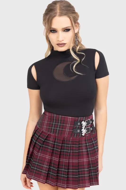 Bat Girl Skirt [BURGUNDY TARTAN] sold by Killstar