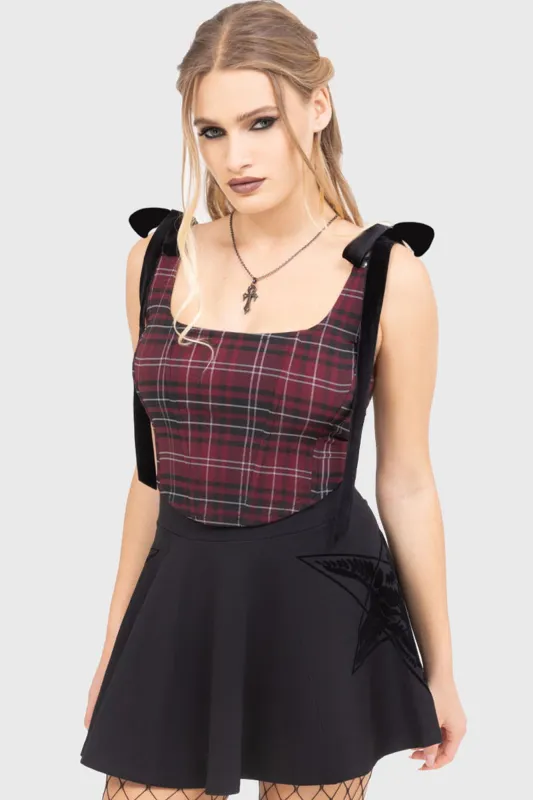 Tartan Flora Corset Top [BURGUNDY] sold by Killstar