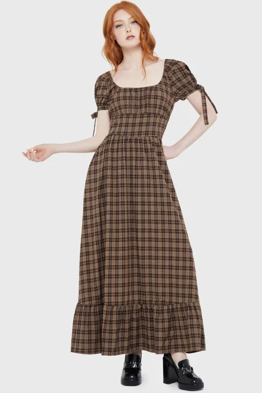 Grim Gretchen Dress [BROWN TARTAN] sold by Killstar