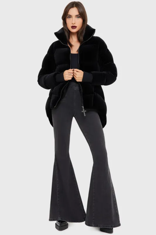 Deadliest Nightvelvet Puffer Coat [BLACK] sold by Killstar