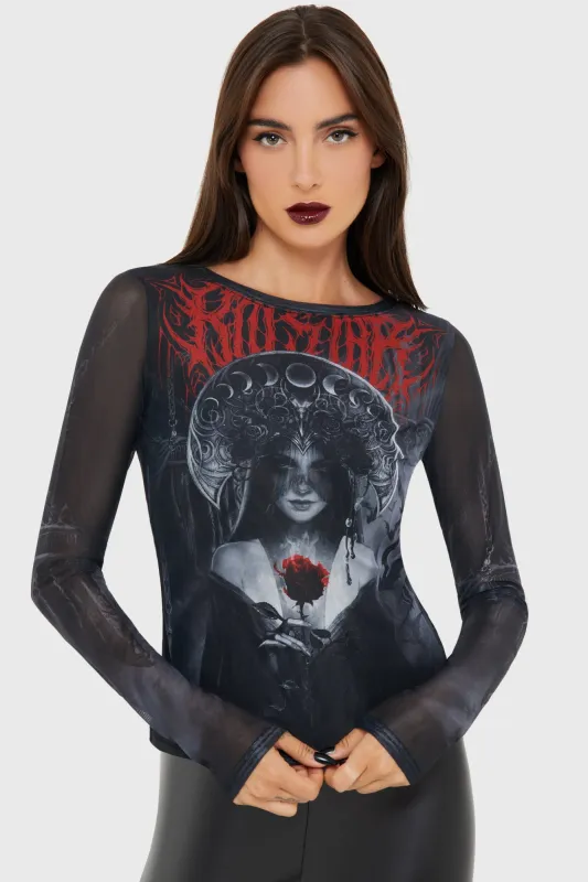 Grimalkins Glass Mesh Top sold by Killstar