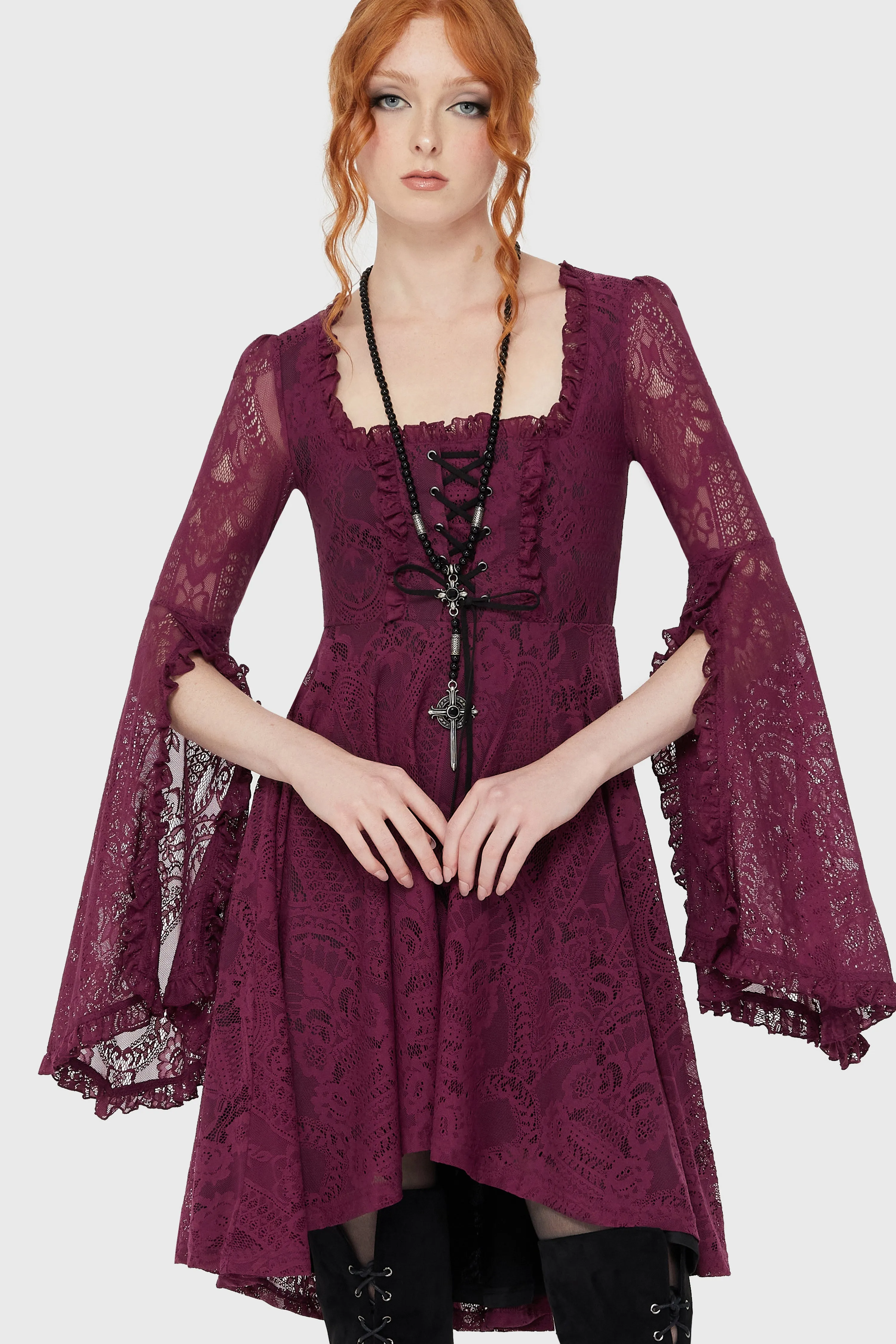 Killing Kisses Lace Maiden Dress Plum sold by Killstar product image thumbnail 3